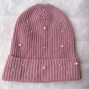 😊 3/$30 
Pink Pearl Ribbed Beanie Hat NWOT